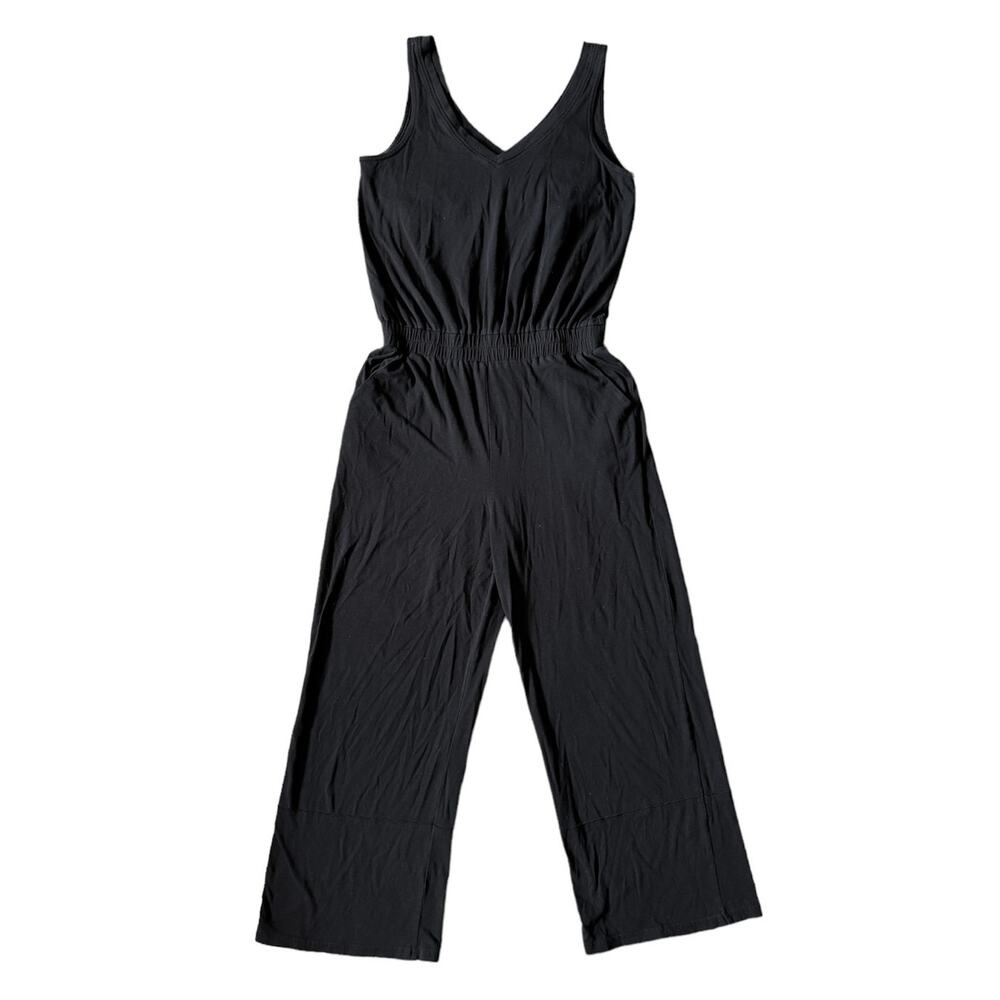 Pact Organic Jumpsuit Black Cotton V Neck Sleeveless Minimalist Basic Casual
